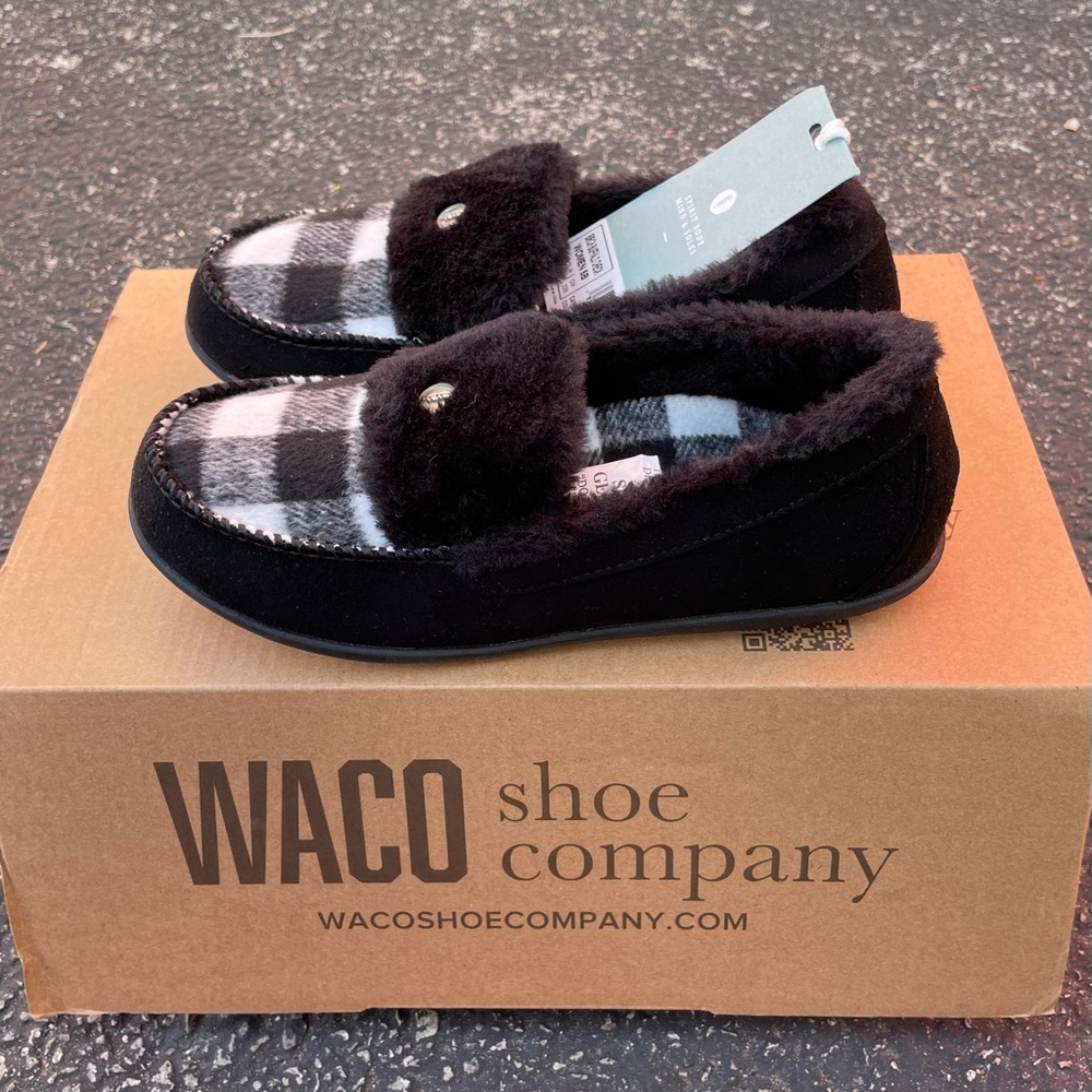 Revitalign birch buffalo check slip on slippers size 5 Women’s